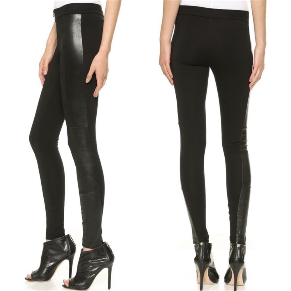 Alice + Olivia Black Front Zip Side Panels Leather Ponte Leggings